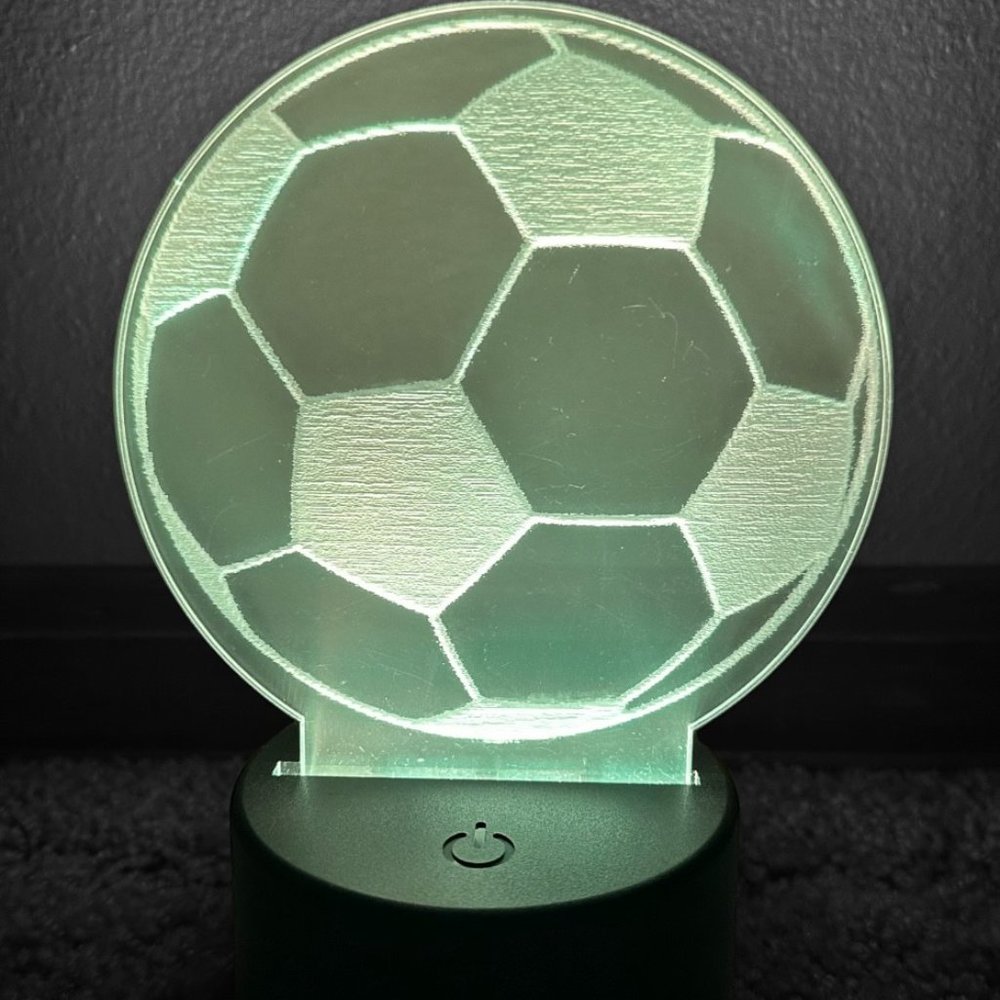 Soccer ball LED night light with engrave Acrylic, LED base, remote, and USB cord